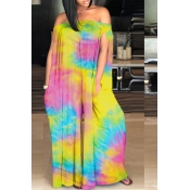 Lovely Stylish Tie-dye Yellow One-piece Jumpsuit