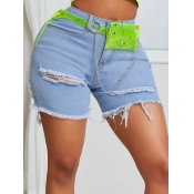 lovely Stylish Hollow-out Baby Blue Denim Shorts