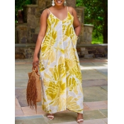 lovely Bohemian Print Yellow Ankle Length Dress