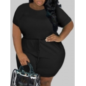 lovely Leisure Lace-up Black Plus Size One-piece R