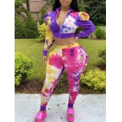 lovely Trendy Turndown Collar Tie-dye Zipper Desig