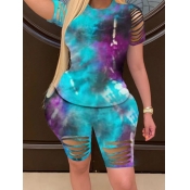 lovely Trendy Tie-dye Hollow-out Skyblue Plus Size