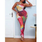 lovely Trendy Tie-dye Rose Red One-piece Jumpsuit