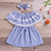 Lovely Sweet Lace Hem Striped Baby Blue Girl Mini 