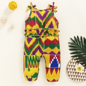 lovely Leisure Print Yellow Girl One-piece Jumpsui