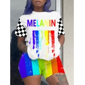 lovely Leisure O Neck Letter Print Patchwork White