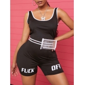 lovely Casual Letter Print Black One-piece Romper