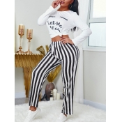 lovely Casual O Neck Letter Print White Two Piece 