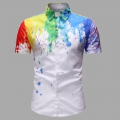 Lovely Men Casual Turndown Collar Print Multicolor