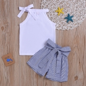 lovely Casual Lace-up White Girl Two-piece Shorts 