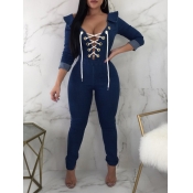 Lovely Stylish Bandage Design Deep Blue Denim One-