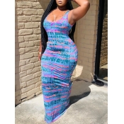 LW Bohemian Tie-dye Bandage Design Blue Maxi Dress