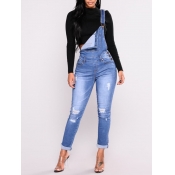 Lovely Stylish Broken Holes Blue Denim One-piece J