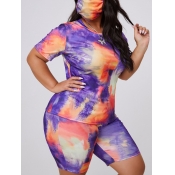 lovely Casual Tie-dye Purple Plus Size Two-piece S