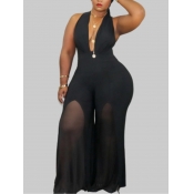 Lovely Plus Size Sexy Deep V Neck See-through Blac