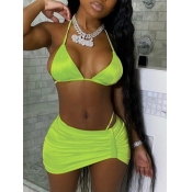 LW BASICS Fold Design Green Two Piece Swimsuit
