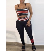 Lovely Sexy Striped Patchwork Black Two Piece Pant