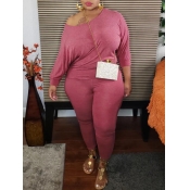 Lovely Leisure Basic Skinny Pink Plus Size Two-pie