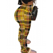 lovely Trendy Grid Print Yellow Pants