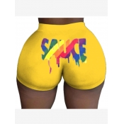lovely Sportswear Letter Print Yellow Shorts