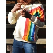 lovely Casual O Neck Rainbow Striped Yellow Girl H
