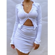 lovely Sexy Front Slit Skinny White Two Piece Skir