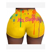 LW Casual Letter Print Yellow Shorts