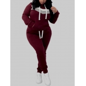 LW Plus Size Hooded Collar Patchwork Tracksuit Set