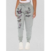 LW Casual Butterfly Print Grey Pants