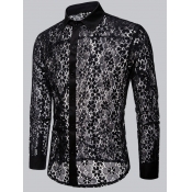 LW SXY Men Stylish Turndown Collar Patchwork Black