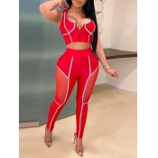 LW Sexy Zipper Design Red Two-piece Pants Set