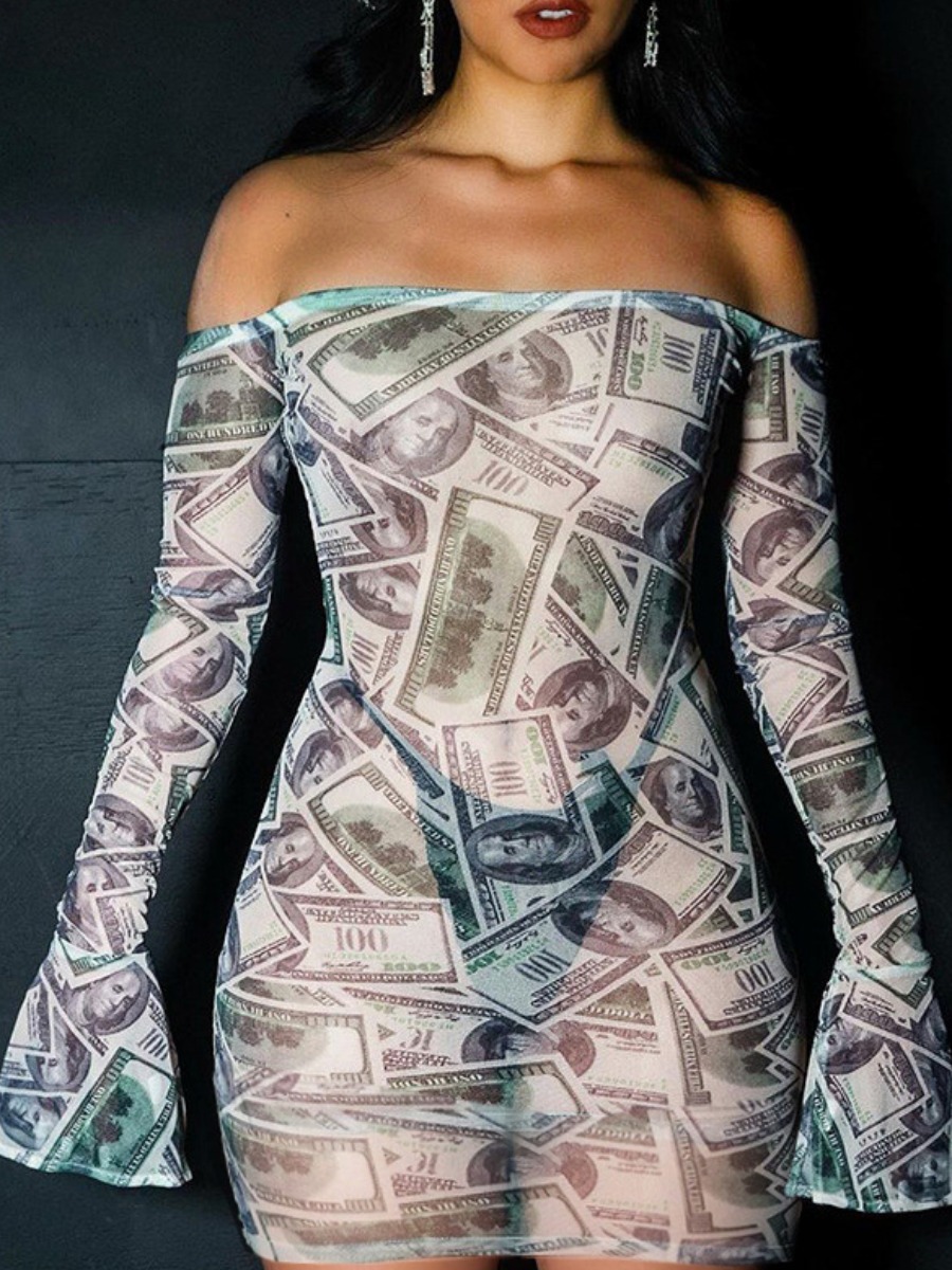 lovely Street Print See-through Grey Mini Dress