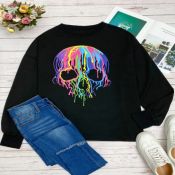 lovely Casual O Neck Print Black Plus Size Hoodie