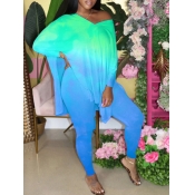 Lovely Street V Neck Tie Dye Side Slit Blue Two Pi