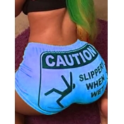 LW Casual Letter Print Blue Shorts