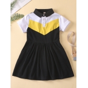 lovely Casual Turndown Collar Patchwork Black Girl