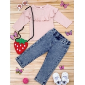 lovely Sweet O Neck Flounce Design Pink Girl Two-p
