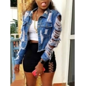 LW Turndown Collar Ripped Denim Jacket (No Stretch