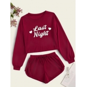 lovely Sexy O Neck Letter Print Red Sleepwear