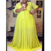 Lovely Plus Size Casual Ruffle Design Yellow Floor