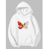 lovely Sportswear Hooded Collar Butterfly Print Wh