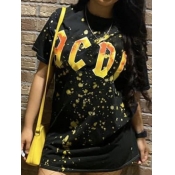 Lovely Leisure O Neck Print Black Mini Dress