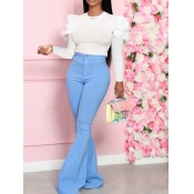 LW Sweet O Neck Flared Baby Blue Two Piece Pants S
