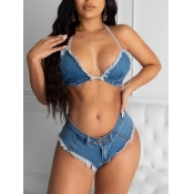 Lovely Sexy Spaghetti Strap Basic Blue Denim Bras 