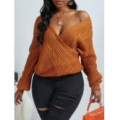 Lovely Street V Neck Loose Brick Red Sweater