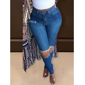 LW Trendy Broken Holes Blue Jeans