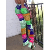 LW Bohemian Print Color-lump Patchwork Green Pants