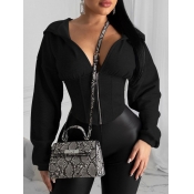 Lovely Street Hooded Collar Zipper Design Black Co