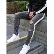 LW Street Patchwork Broken Holes Dark Grey Men Jea