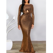 lovely Party Backless Cross-over Design Brown Maxi
